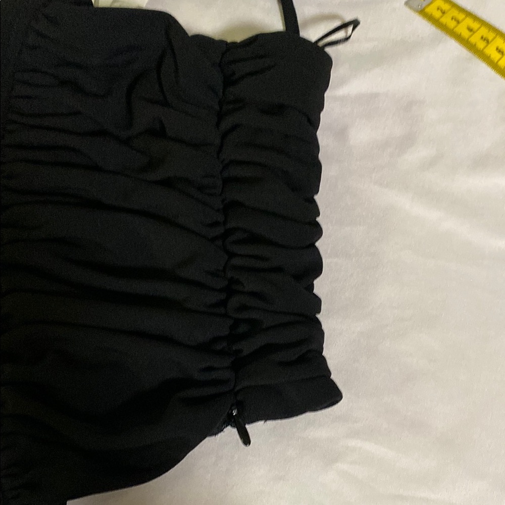 Zara Black Ruched Bustier Crop Top Spaghetti Straps Zipper Side - Picture 7 of 10